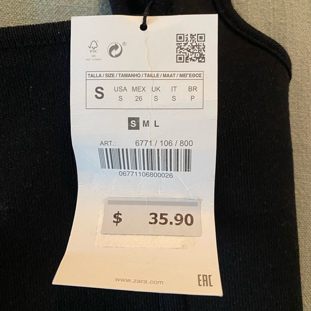 Zara NWT Corset Style Crop Tank Top in Black, Size Small - Picture 6 of 6